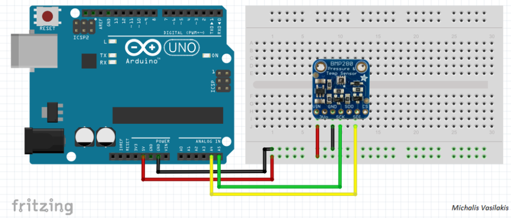 fritzing tekening Arduino UNO R3 en BMP280