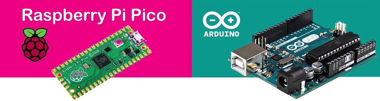Foto van Raspberry Pi Pico en Arduino UNO naast elkaar